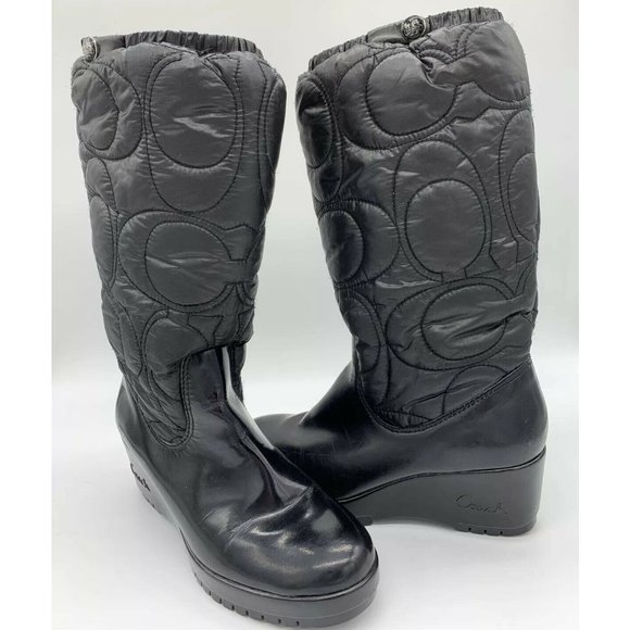 Coach Cantina Wedge Boots Quilted Big C Logo